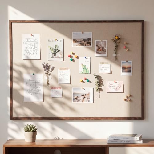 Cinnvoice 48 x 34 Inch Linen Bulletin Board Rustic Farmhouse Pin Board by QinYee