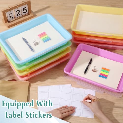 Tinlade 24 Pcs Classroom Paper Storage Bins with Lids, Macaron, 13x10in - Image 5