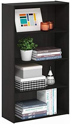 Furinno PASIR Book Shelf, 4-Tier Bookshelf, Bookcase with Open Shelf, 9.4 x 23.6 x 41.7, for Living Room, Bedroom, Home Office, Espresso by Furinno-FitsYourSpaceFitsYourBudget