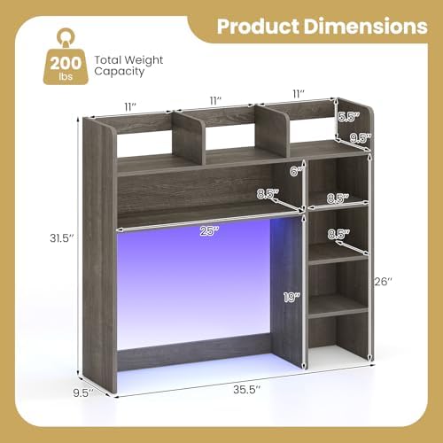 Desktop Bookshelf, Wood Countertop Bookcase with Shelves, Desk Hutch for College Dorm, Multipurpose Desk Organizer Shelf Display Rack for Home Office, Hutch Top Only (Grey Oak, 8 Shelf) - Image 2