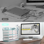 Letter Tray Paper Organizer 5-Tier Desk Organizer File Organizer Paper Holder with Handle, Metal Desktop Document Shelf Tray Office Classroom Organization - Blue - Image 3