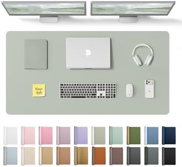 YSAGi Leather Desk Protector, Office Mat, Large Mouse Mat, Non-Slip PU Leather Blotter, Laptop Desk Pad, Waterproof Writing Pad for Office and Home (Grayish Green, 47.2" x 23.6") by YSAGi