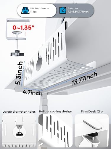 NODOCA No Drill Under Desk Cable Management Tray, 14'' Wire Management, Punch-Free Clamp on, Metal Cable Tray, Wire Organizer Under Desk, Under Desk Basket for Office and Home, White(2 Packs) - Image 4