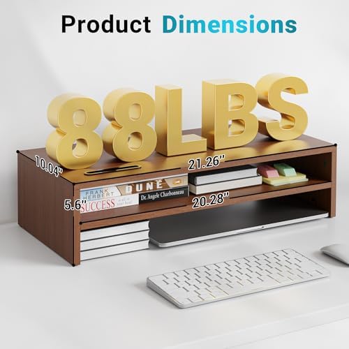BONTEC Wood Monitor Stand Riser, 2-Tier Desktop Organizer - Image 5