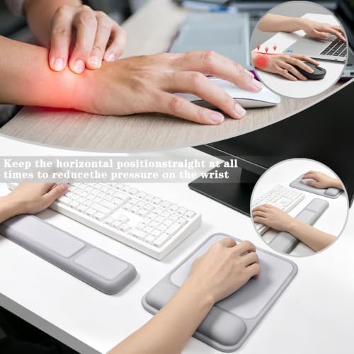 Wrist Rest for Computer Keyboard and Mouse Pad Set - Grey - Image 2