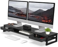 Fenge Dual Monitor Stand Riser, 42.5in Desk Shelf with 2 Drawers, Black by Fenge
