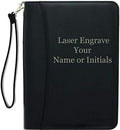 Customized Black Zippered Portfolio Binder with Junior Legal 5x8 Notepad - Engraved PU Leather Business Padfolio Organizer Folder with 8" Tablet Sleeve & Gift Box by Lautus Designs by LautusDesigns