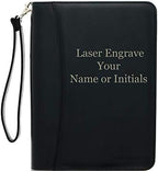 Customized Black Zippered Portfolio Binder with Junior Legal 5x8 Notepad - Engraved PU Leather Business Padfolio Organizer Folder with 8" Tablet Sleeve & Gift Box by Lautus Designs by LautusDesigns