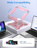 JCZT 360° Rotating Laptop Stand for Desk, Metal Foldable Laptop Riser, Pink - Image 6