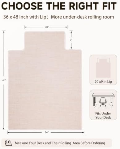 Funwheat Office Chair Mat with Lip for Hard Floors, 36 x 48 in, Beige - Image 2