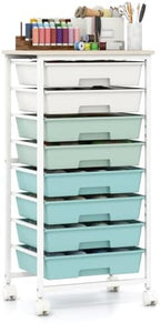 Giantex 8 Drawers Rolling Cart with Wheels, Wood Top, Sturdy Frame by Giantex
