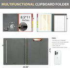 Ospelelf Clipboard with Storage for Men Women, Leather Padfolio Portfolio Organizer 5 Folders with 10 Pockets, Spiral Clipboard Folio with Notepad for Letter Size, Elastic Closure and Pen Loop Grey - Image 2