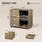 DEVAISE 3 Drawer Wood File Cabinet, Rolling Filing Cabinet with Open Storage Shelf, Printer Stand for Home Office Storage and Organization, Fits Letter/A4 Files (Gray Oak, Wood) - Image 3