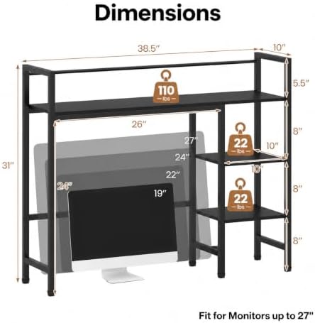 POWERSTONE Desktop Bookshelf for Monitors up to 27", Black - Image 2