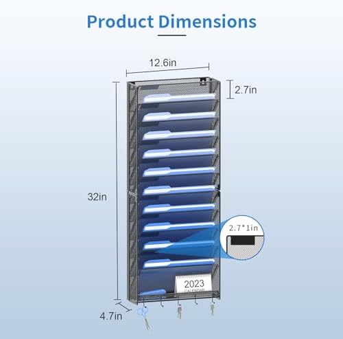 OUTWOLF 2Pack 12 Tier Hanging Wall File Organizer with Hooks, Vertical Wall Mount File Folder Holder, Paper Document Mail Organizer for Office - Image 6