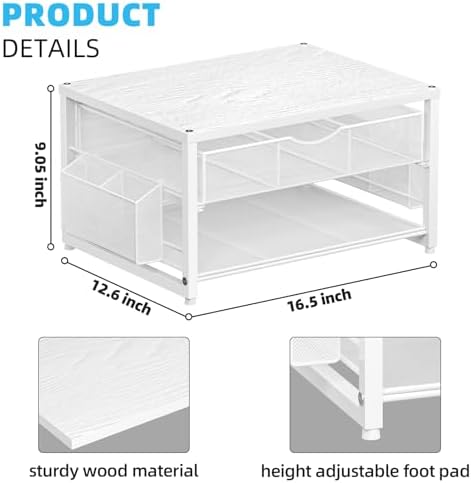 Marbrasse Wood Printer Stand for Desk, 2-Tier Desktop Printer Table for Home Office, Printer Stand with Storage Drawer 2 Pen Holders, Multi-Purpose Desk Organizer for Fax Machine Scanner(Wood White) - Image 5