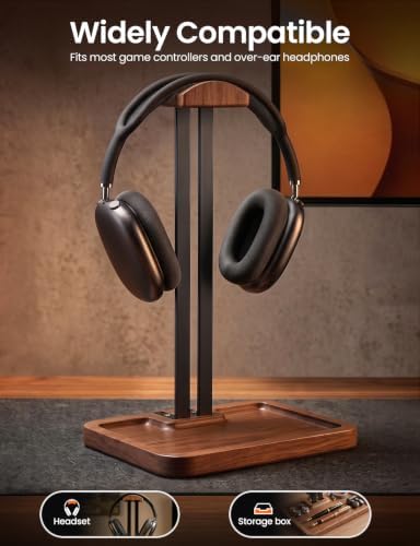 LOXP Wooden Headphone Holder, Solid Stand with Non-Slip and Storage Base - Image 4