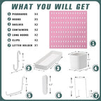 MULSAME Pegboard Combination Kit, Wall Mounted Storage Set with 4 Pegboards & 14 Accessories Hanging, Pink Peg Boards Organizer for Walls Display, Crafts Organization, Kitchen Organizer, 22" x 22" - Image 3