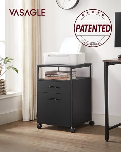 VASAGLE File Cabinet with Wheels, 2 Drawers, Open Shelf - Image 4
