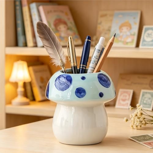 Elegant Cute Mushroom Ceramic Pen Holder Creative Desk Organizer for office - Image 6