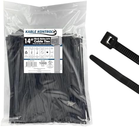 Kable Kontrol Cable Zip Ties, 14 Inch, 1000 Pcs, 50lbs Test, Black by KABLEKONTROL%C2%AE