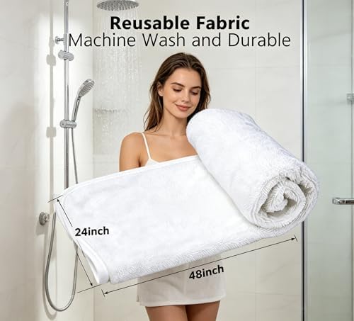 White Dual-Sided Microfiber Bath Towel, 2 Pack 48"x24" Ultra Absorbent Quick Dry Pool Towel, Exfoliating Body Cloth for Dead Skin & Sunscreen Removal, Lint-Free Reusable Shower Towel for Pool, Beach - Image 7