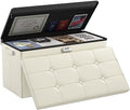 DocSafe Storage Ottoman Bench with Lock,Fireproof 30 Inches Folding Bench Foot Rest Stool Storage Chest Safe for Living Room,Bedroom,Home Office,Waterproof Leather Ottoman with Handles,Beige by DocSafe