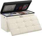 DocSafe Storage Ottoman Bench with Lock,Fireproof 30 Inches Folding Bench Foot Rest Stool Storage Chest Safe for Living Room,Bedroom,Home Office,Waterproof Leather Ottoman with Handles,Beige by DocSafe