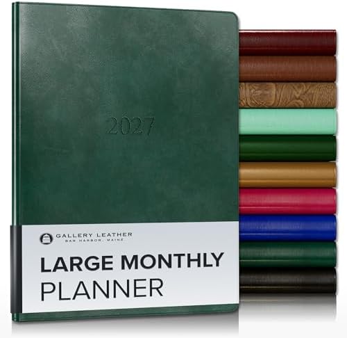 Gallery Leather Large Monthly Planner 2026-2027 Acadia Green by GalleryLeather