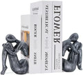 Grey Book Ends Decorative, Girl Thinker Design, Modern Bookends for Shelves, Non-Skid Heavy Duty Resin Book Stopper for Books, Resin, 1Pair/2Piece by Xmeden
