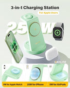 3 in 1 Fast Charging Station for iPhone, 25W Wireless Magnetic Phone Charger for iPhone 17 16e 16 15 14 13 12 Serise, Watch Charger Stand, Wireless Charging Station for AirPods 4 3 Pro, Green - Image 2