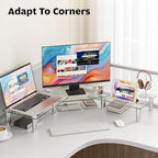 Hemudu Dual Monitor Stand -Adjustable Length and Angle Dual Monitor Riser, Desktop Organizer for PC, Computer, Laptop (Clear) - Image 4