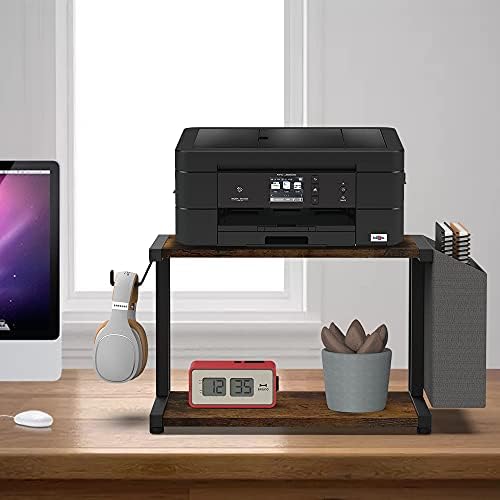 VEDECASA 2 Tier Rustic Brown Wooden Under Desk Printer Stand with Storage Bag for Home Office Desktop Printer Table Organizer Mobile Printer Shelf Cart with Caster Wheel - Image 4