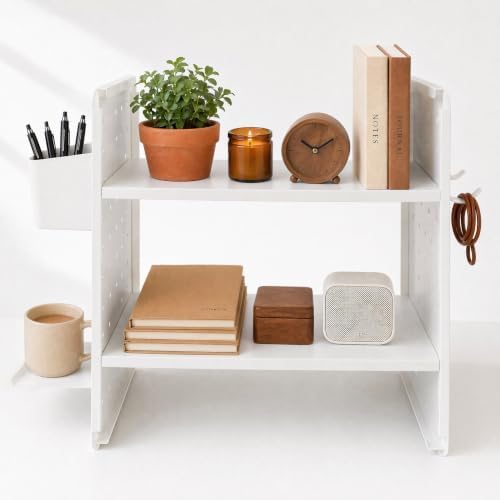 Desktop Shelf Organizer,White Desk Shelf for Dormitory Office - Image 3