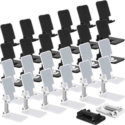 Wonderjune 24 Pcs Cell Phone Stand Adjustable Holder for Desk, White,Black by Wonderjune