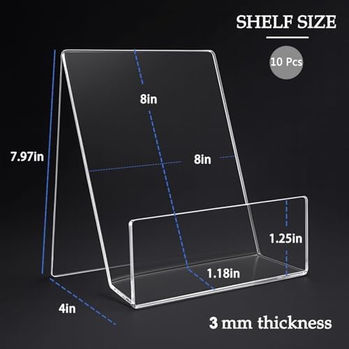 Large Acrylic Book Stand for Display - 10 Pack Heavy Duty Clear Easel Holder for Textbooks, Cookbooks & Art - 8x8x4 Inch Sturdy Tabletop Stand for Heavy Books, Vinyl Records & Wedding Guest Books - Image 3