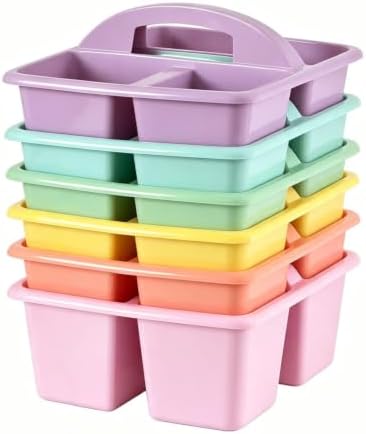 Set of 6 Classroom Caddy, Small Plastic Storage Caddy with Handle, Morandi by RAUVOLFIA