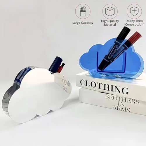 Aesthetic Cloud Pen Holder for Desk Cute Office Supplies Acrylic Cubicle Decor Kawaii Workspace Accessories Clear Makeup Organizer for Women Girls Pencil Cup Large Caddy for Home Office (Crystal) - Image 2