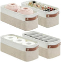 Bagnizer Small Fabric Storage Baskets, 15x6x5 inch Narrow Storage Bins 4-Pack Long Storage Basket for Organizing with Handles, Decorative Basket for Closets, Shelves, Toilet Paper, Beige by Bagnizer