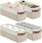 Bagnizer Small Fabric Storage Baskets, 15x6x5 inch Narrow Storage Bins 4-Pack Long Storage Basket for Organizing with Handles, Decorative Basket for Closets, Shelves, Toilet Paper, Beige by Bagnizer