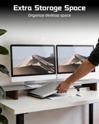 Aluminum Dual Monitor Stand Riser with Wooden Legs, 42.5" Wide - Image 4