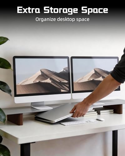 Aluminum Dual Monitor Stand Riser with Wooden Legs, 42.5" Wide - Image 4