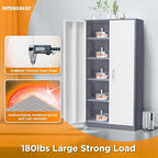 INTERGREAT Metal Storage Cabinet Doors, 72" Locking Steel Storage Cabinet with Shelves, Tall Lockable Steel Cabinets for Home Office, Garage(New Grey) - Image 4
