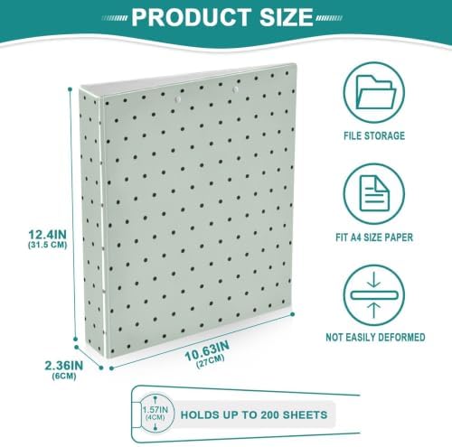 Standard View 3 Ring Binder, Sage Green Polka Dot Durable Flexible Portable Waterproof Hardcover 1.5 Inch D Rings 500-Sheet Capacity Organizer 1PC - Image 6