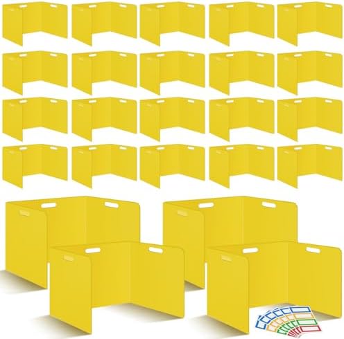 24 Pcs Desk Dividers for Students 14 × 17.5 × 14 Inch Plastic Waterproof Privacy Folders Shields Test Dividers with Yellow Classroom Privacy Boards for School Study Teacher Supplies(Yellow) by ZSMKJIAYE