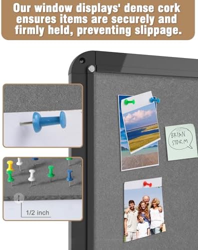 Mifuro 38"x28" Enclosed Bulletin Board, Lockable Weather-Resistant Aluminum Cork Noticeboard for Hospital School & Office, Black Frame w/Grey Flet - Image 6