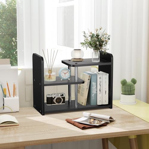 Desktop Organizer,Office Storage Rack,Wood Small Bookshelf,Black - Image 7