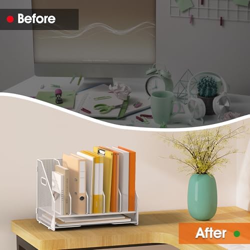 5 Vertical Mesh Desk Organizer with Paper Letter Tray, White - Image 3
