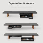 Fenge 42.5" Dual Monitor Stand with Storage Drawer & Solid Wood Legs, Black - Image 5