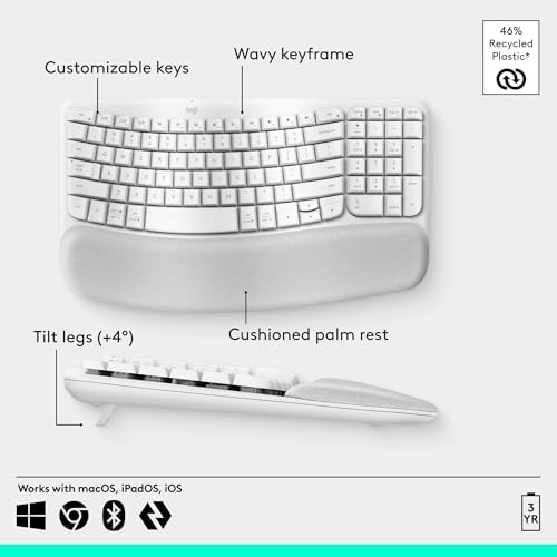 Logitech Wave Keys Ergonomic Wireless Keyboard with Palm Rest - Off White - Image 6